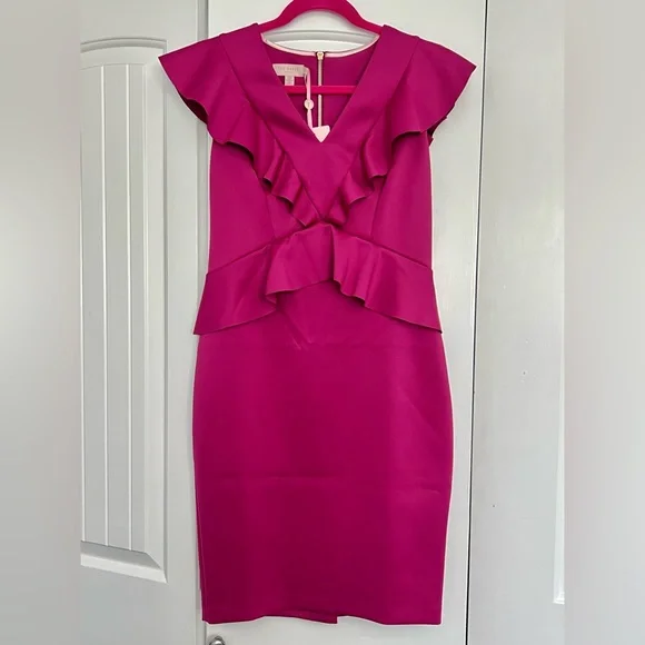 ted baker purple peplum dress NEW Ted Baker London Peplum Cold Shoulder Purple Short Sleeveless Dress Size 6